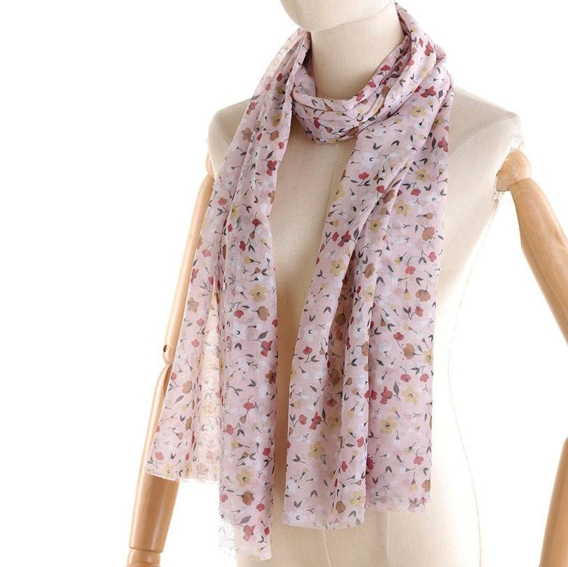 Női nyári sál lengyel virágokkal - rózsaszín hamu