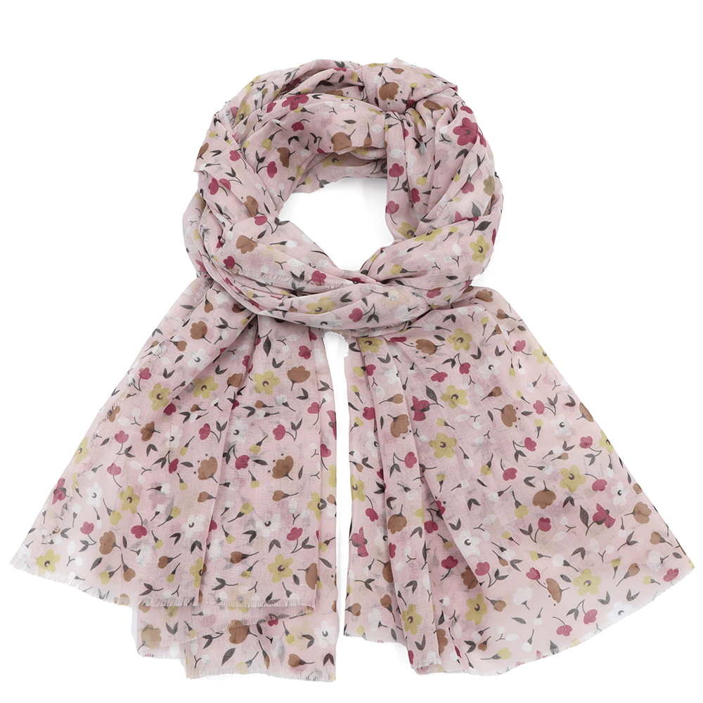 Női nyári sál lengyel virágokkal - rózsaszín hamu