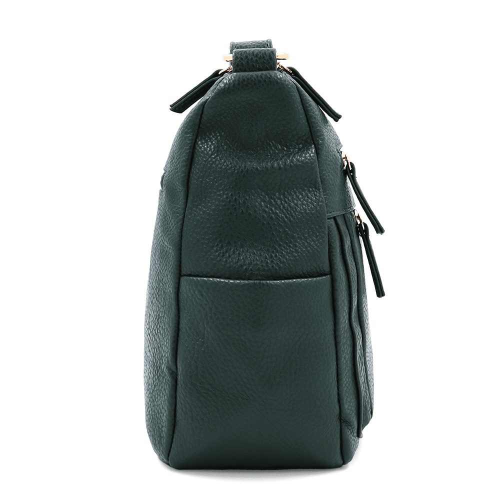 Női válltáska két rekesszel és zsebekkel - zöld