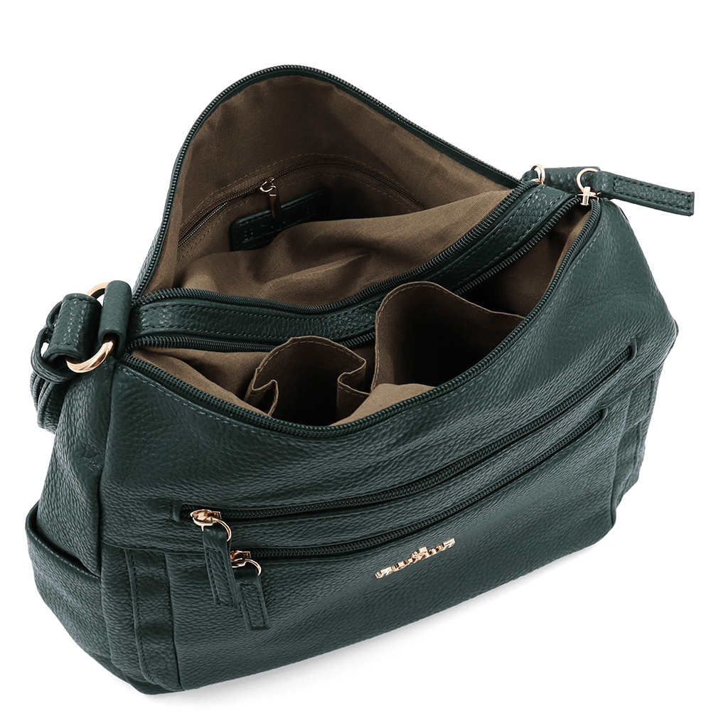 Női válltáska két rekesszel és zsebekkel - zöld