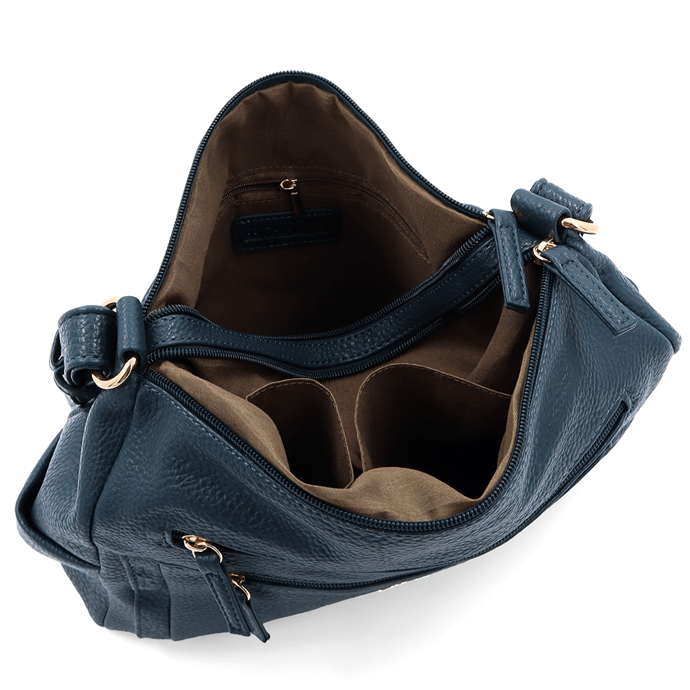 Női válltáska két rekesszel és zsebekkel - kék