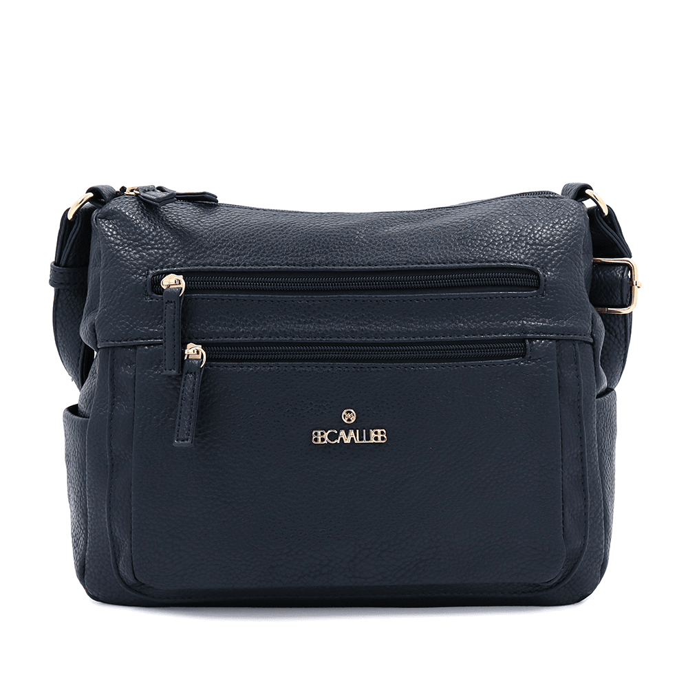 Női válltáska két rekesszel és zsebekkel - sötétkék