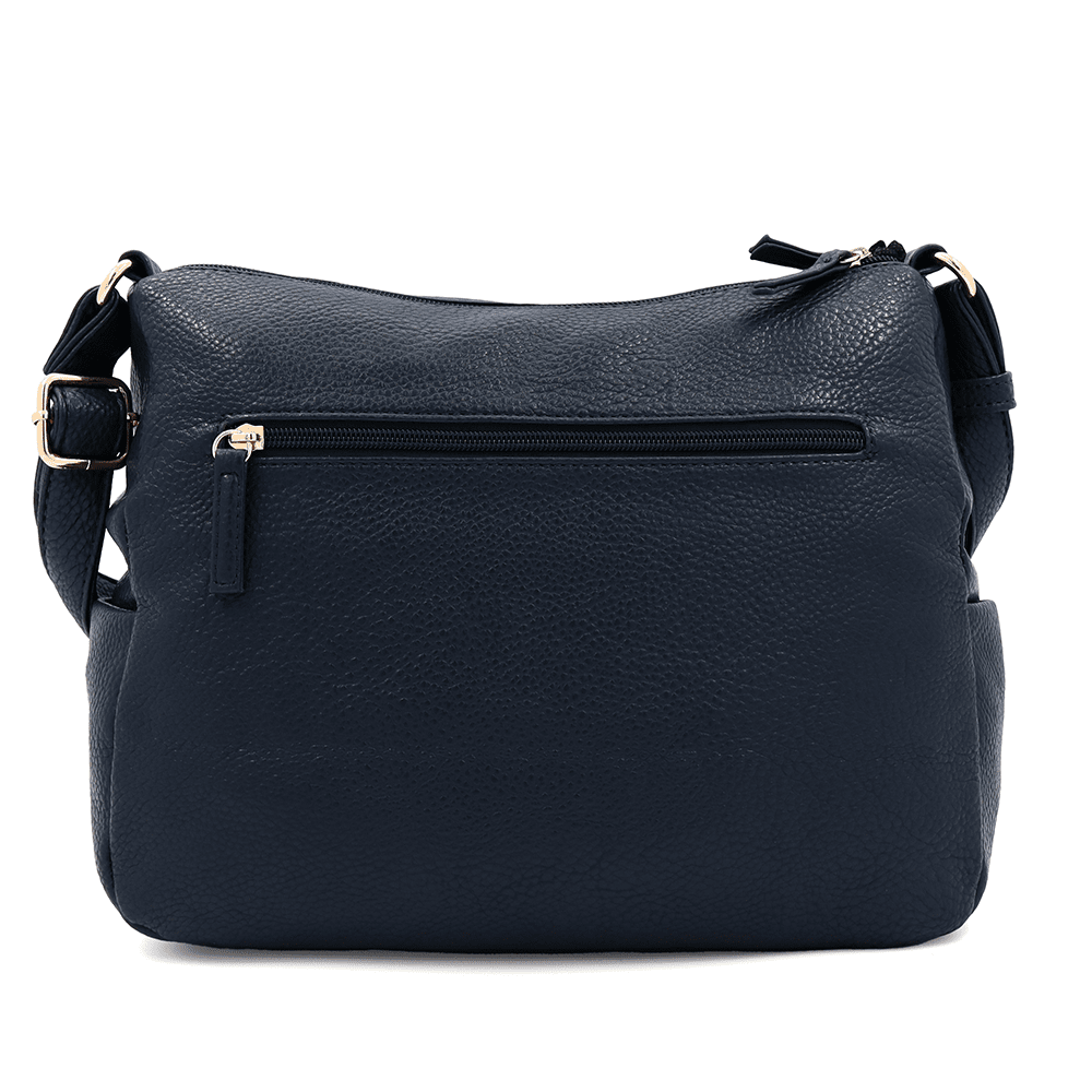 Női válltáska két rekesszel és zsebekkel - sötétkék