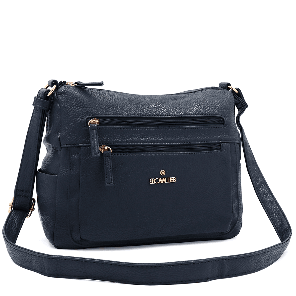 Női válltáska két rekesszel és zsebekkel - sötétkék