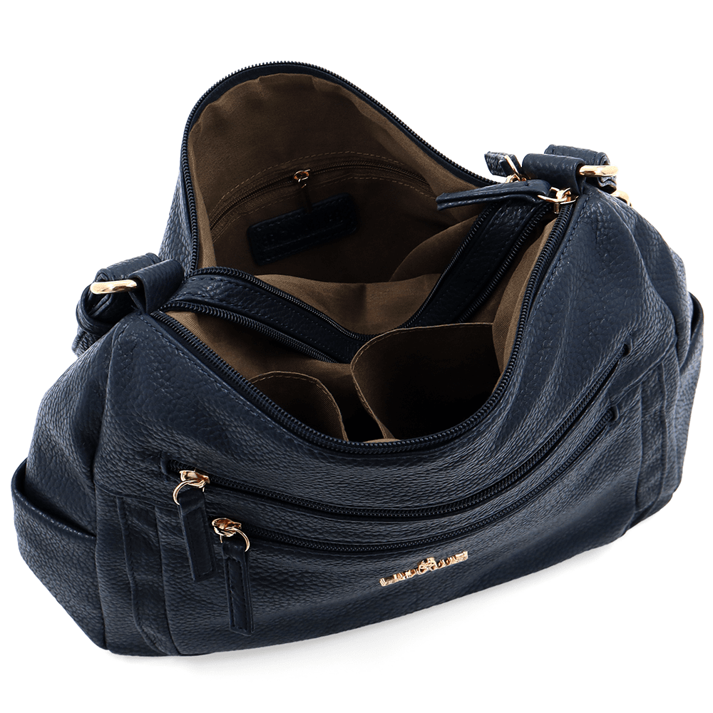 Női válltáska két rekesszel és zsebekkel - sötétkék