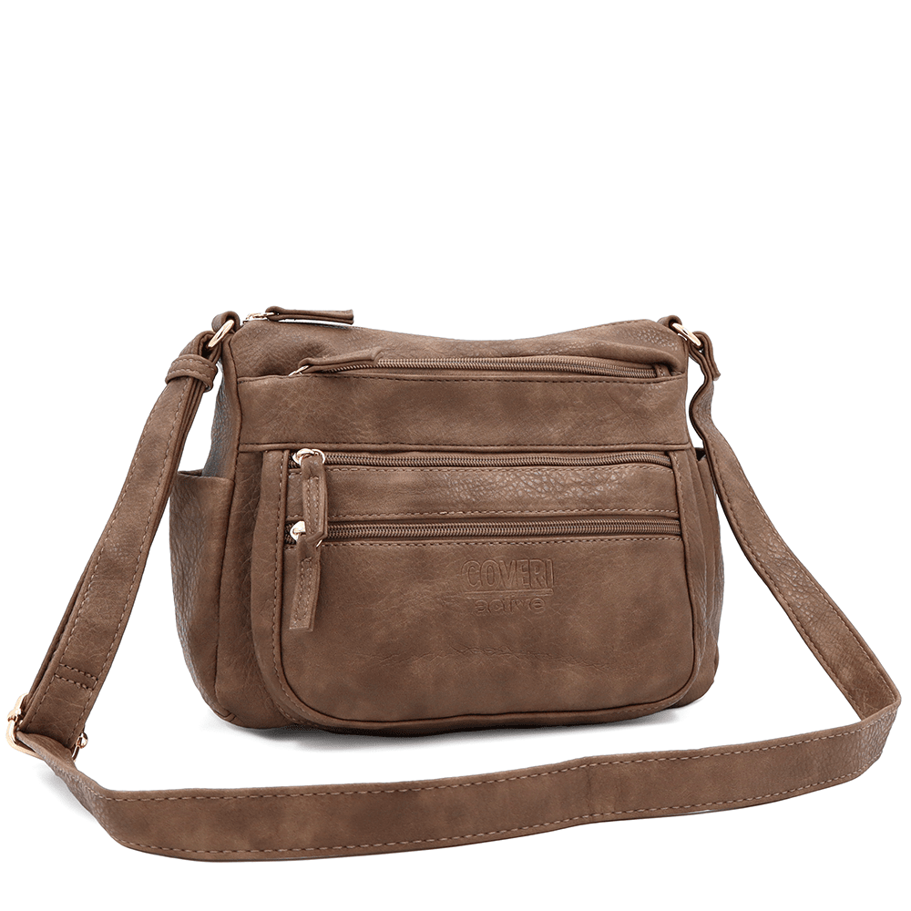 Női válltáska sok zsebbel Magi - világosbarna