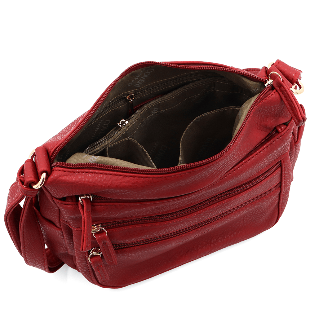 Női válltáska sok zsebbel Magi - piros