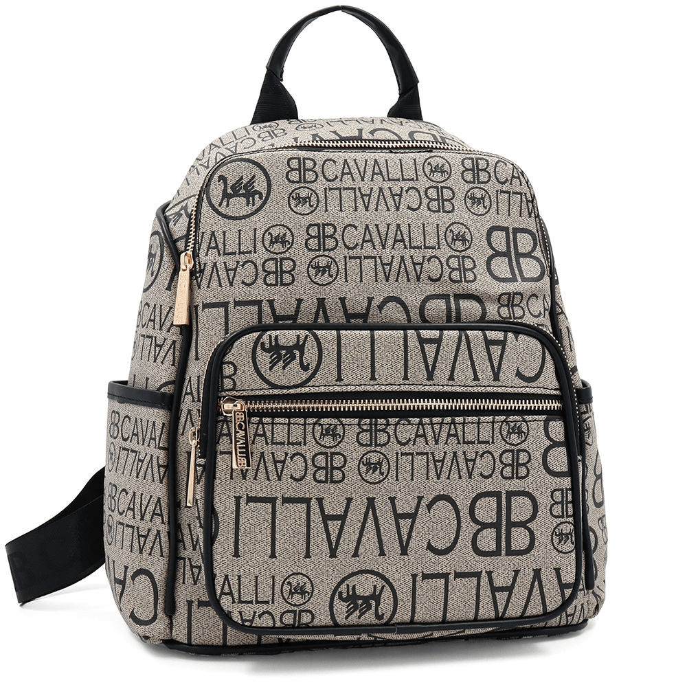 Női hátizsák Velina nyomtatással - világosbarna/fekete