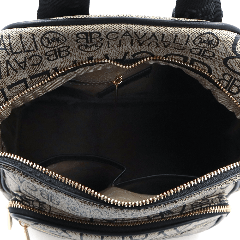 Női hátizsák Velina nyomtatással - világosbarna/fekete