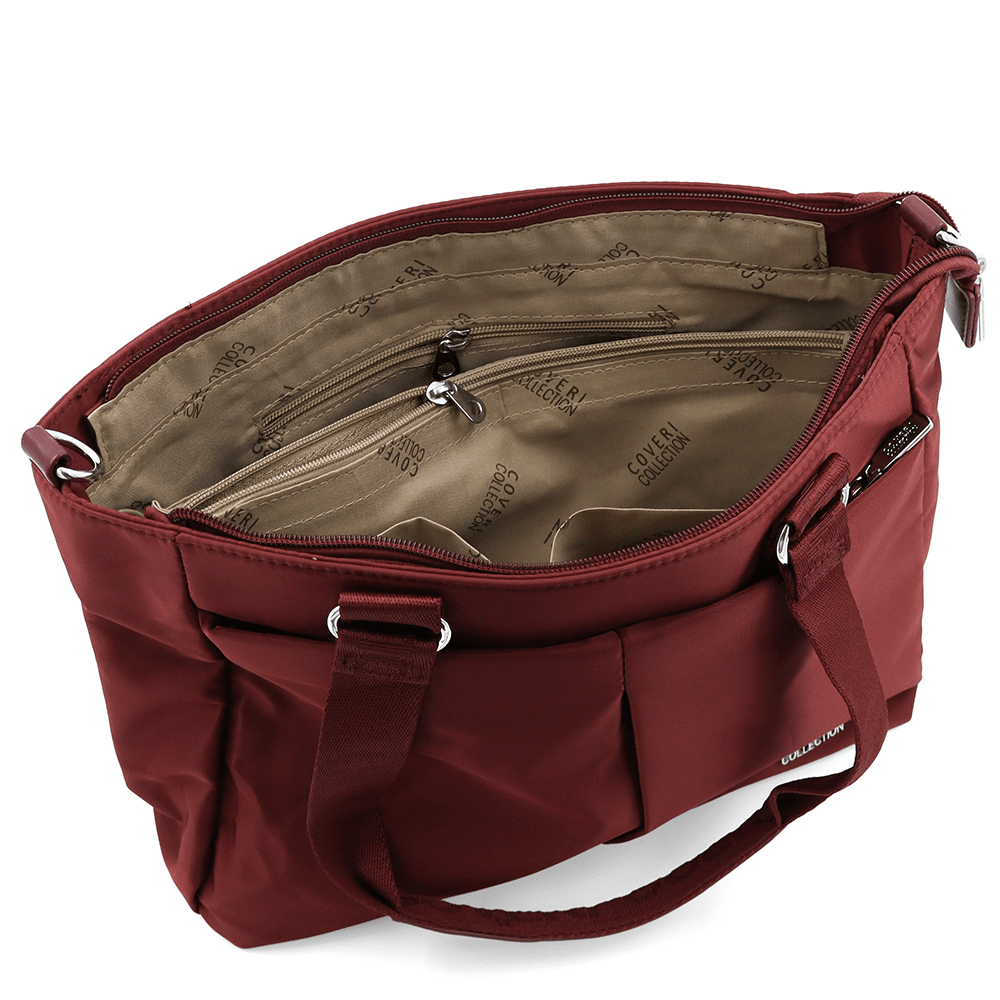 Nagy szövet táska sok zsebbel - bordó