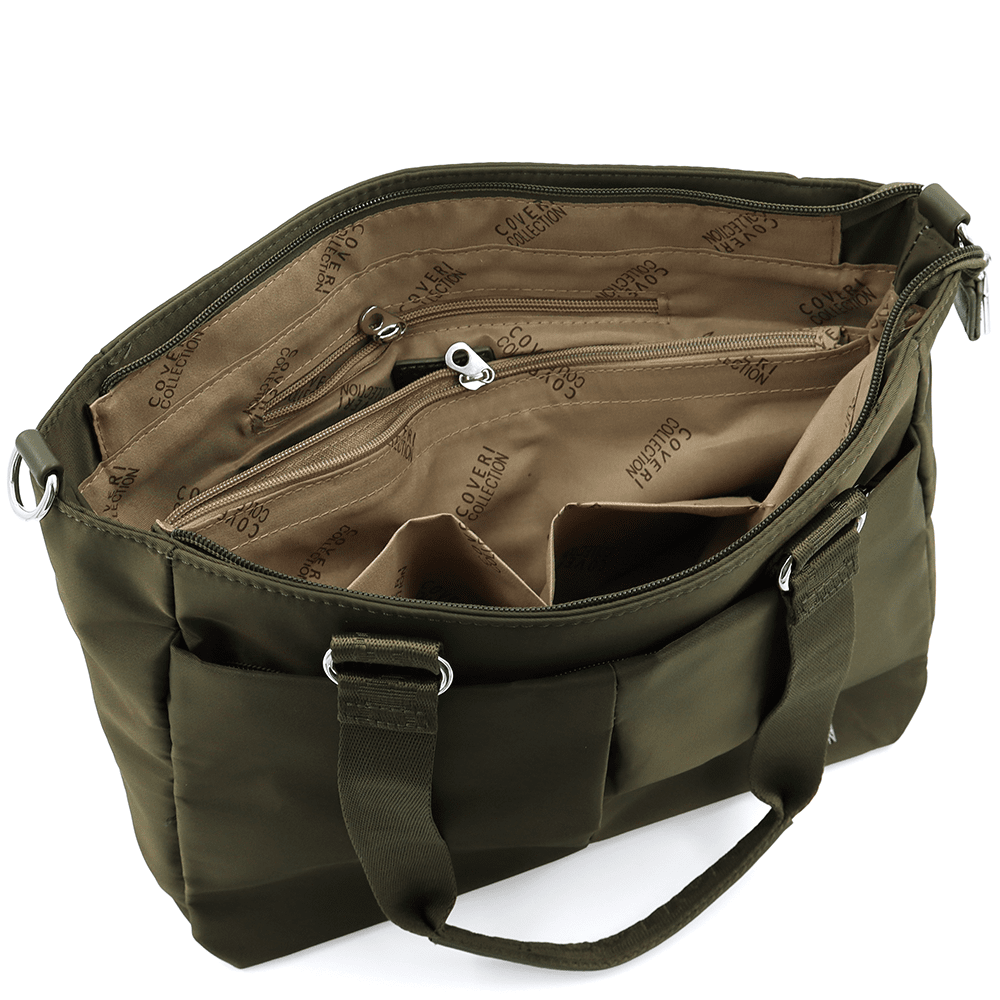 Nagy szövet táska sok zsebbel - sötétzöld