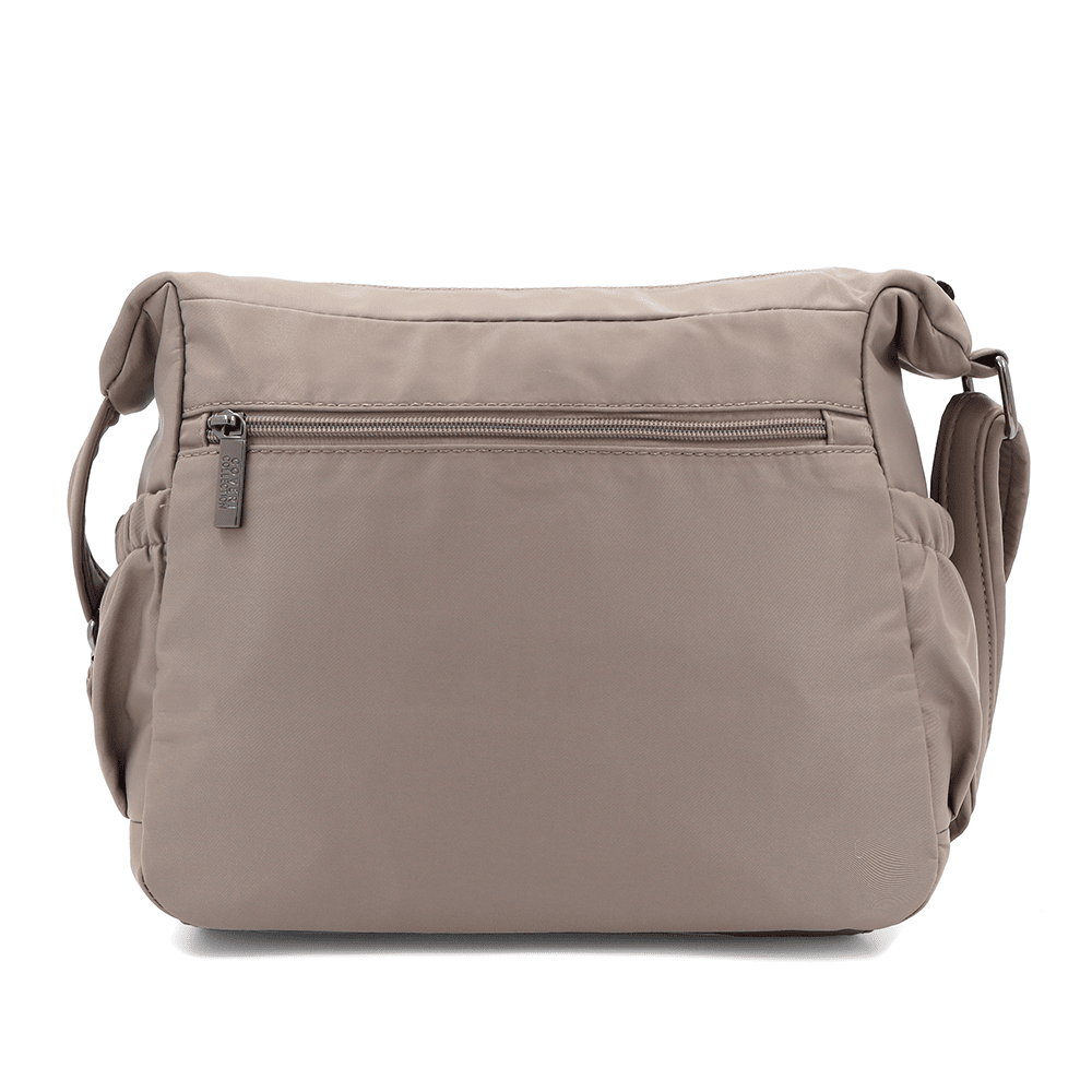 Női válltáska szövetből, sok zsebbel - világosbarna