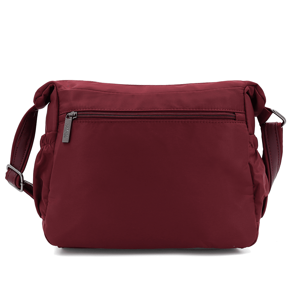 Női válltáska szövetből, sok zsebbel - bordó