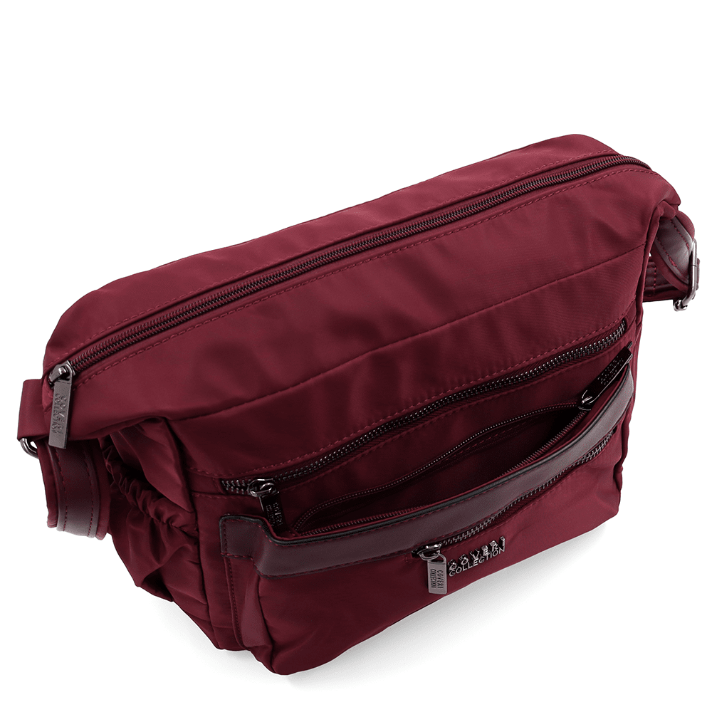 Női válltáska szövetből, sok zsebbel - bordó