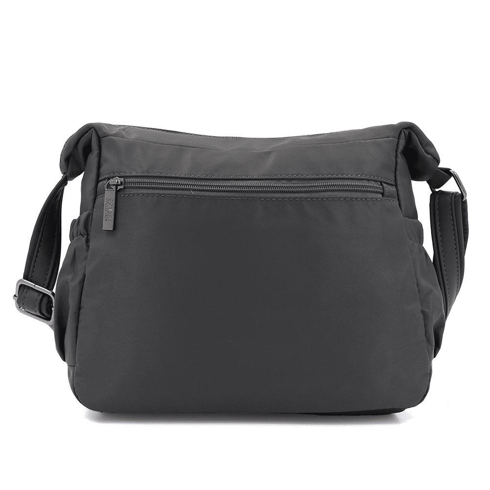 Női válltáska szövetből, sok zsebbel - sötét szürke