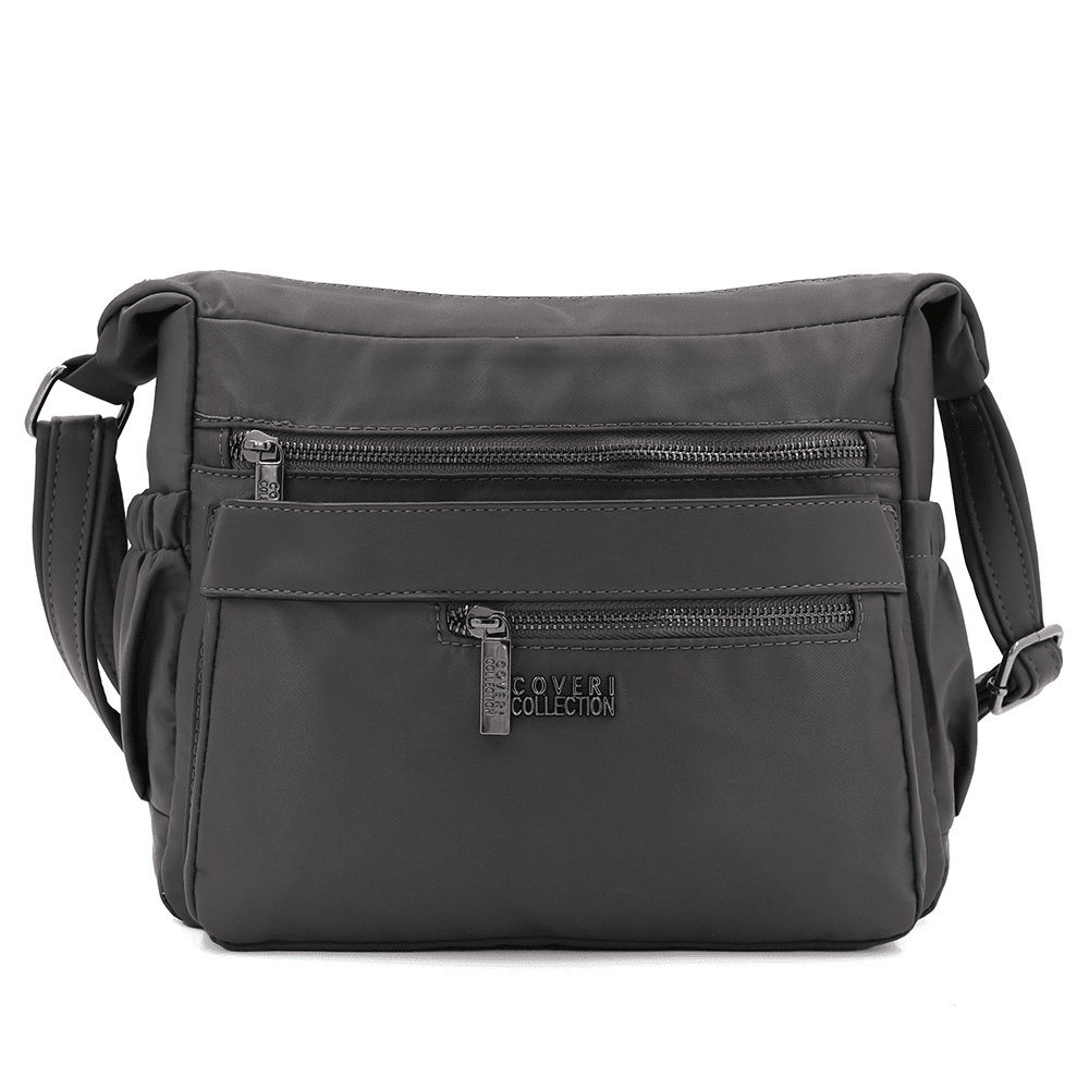 Női válltáska szövetből, sok zsebbel - sötét szürke