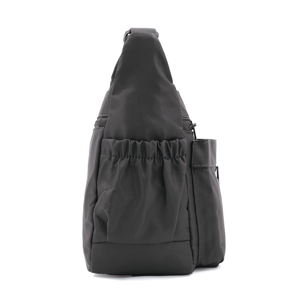 Női válltáska szövetből, sok zsebbel - sötét szürke