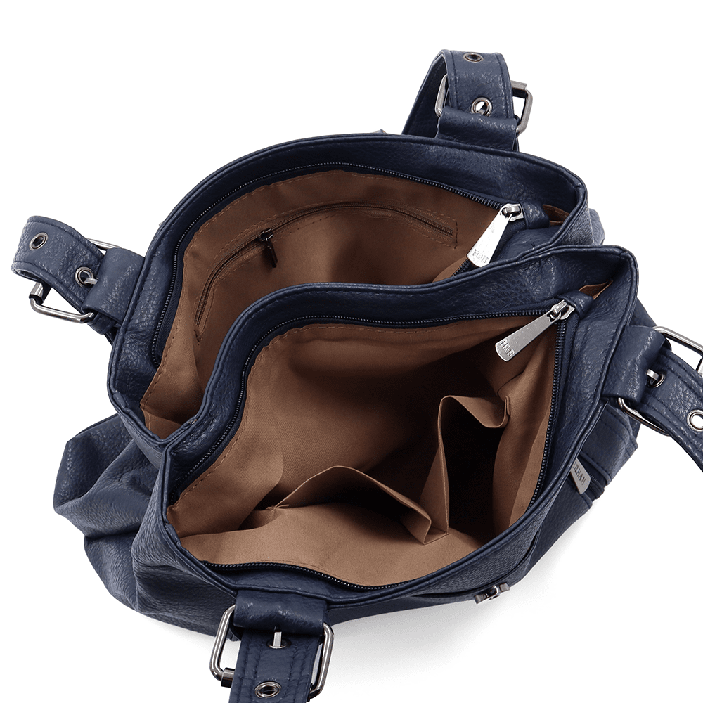 Női táska két rekesszel és sok zsebbel - sötétkék