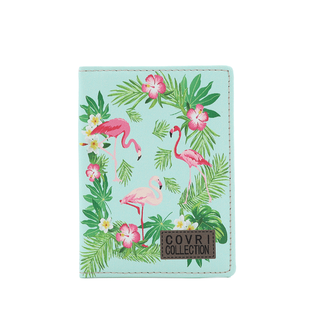 Kártyatartó flamingó mintával - zöld