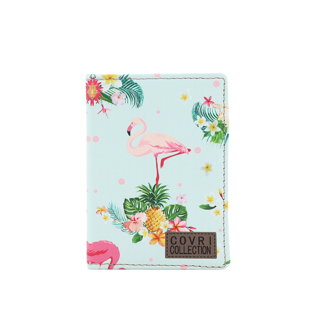 Kártyatartó flamingó mintával - világoszöld