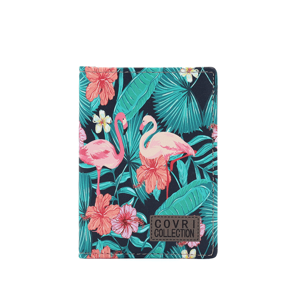 Kártyatartó flamingó mintával - sötétzöld