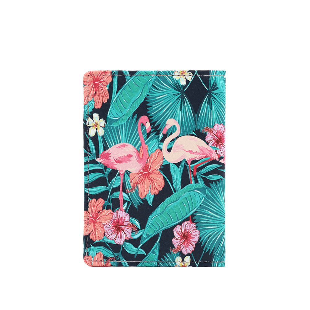 Kártyatartó flamingó mintával - sötétzöld