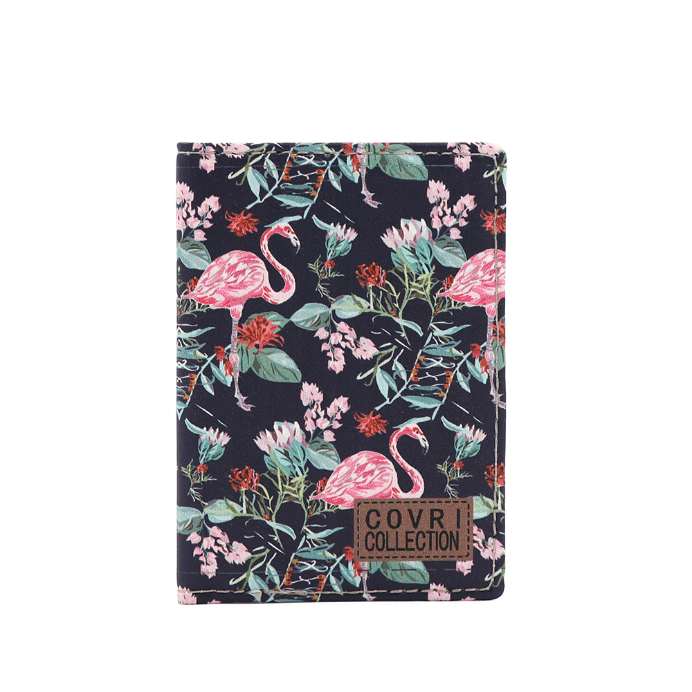 Kártyatartó flamingó mintával - fekete