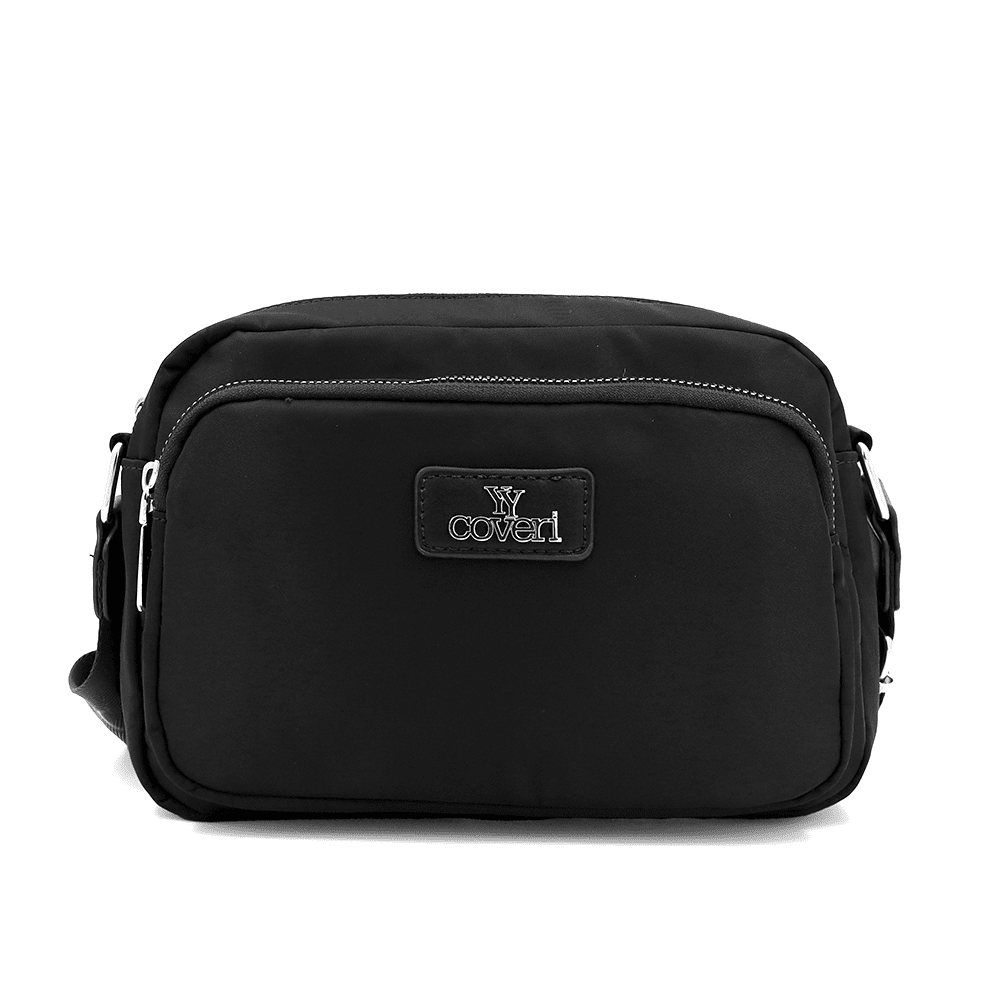 Női válltáska szövetből, lógó pénztárcával - fekete