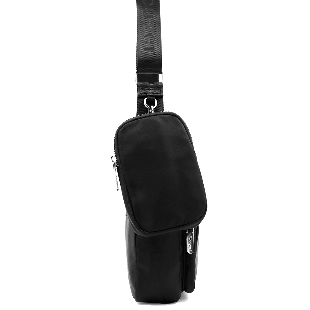 Női válltáska szövetből, lógó pénztárcával - fekete