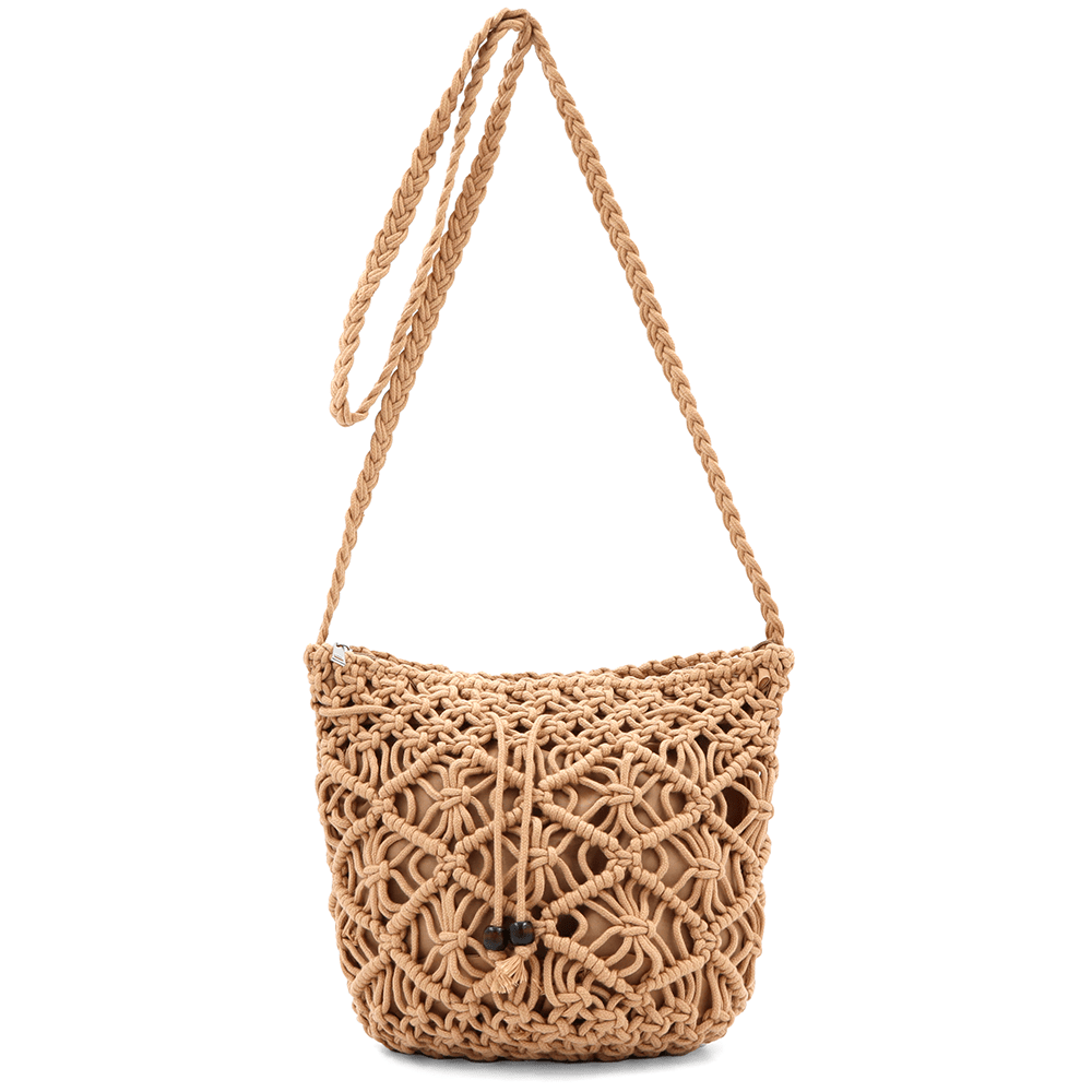 Női válltáska pamut makraméból - világosbarna