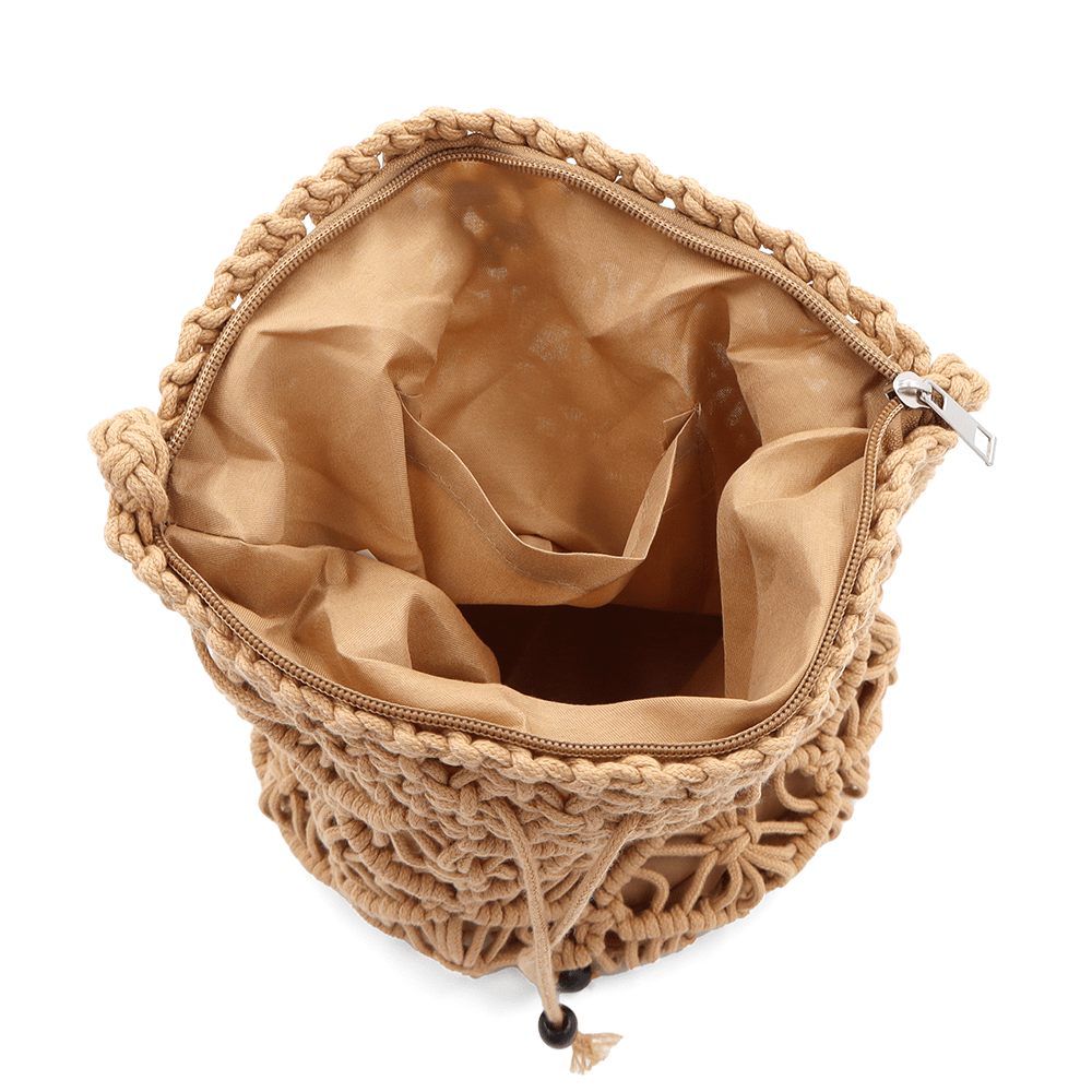 Női válltáska pamut makraméból - világosbarna