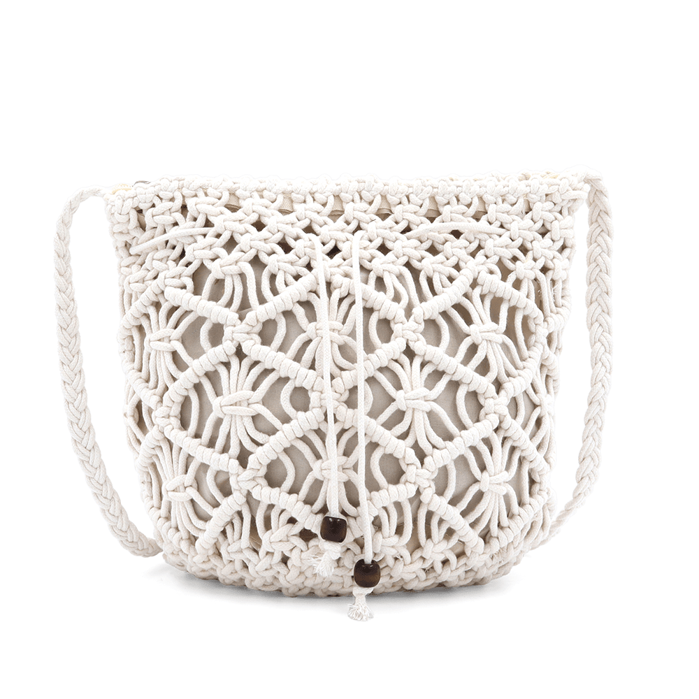 Női válltáska pamut makraméból - bézs