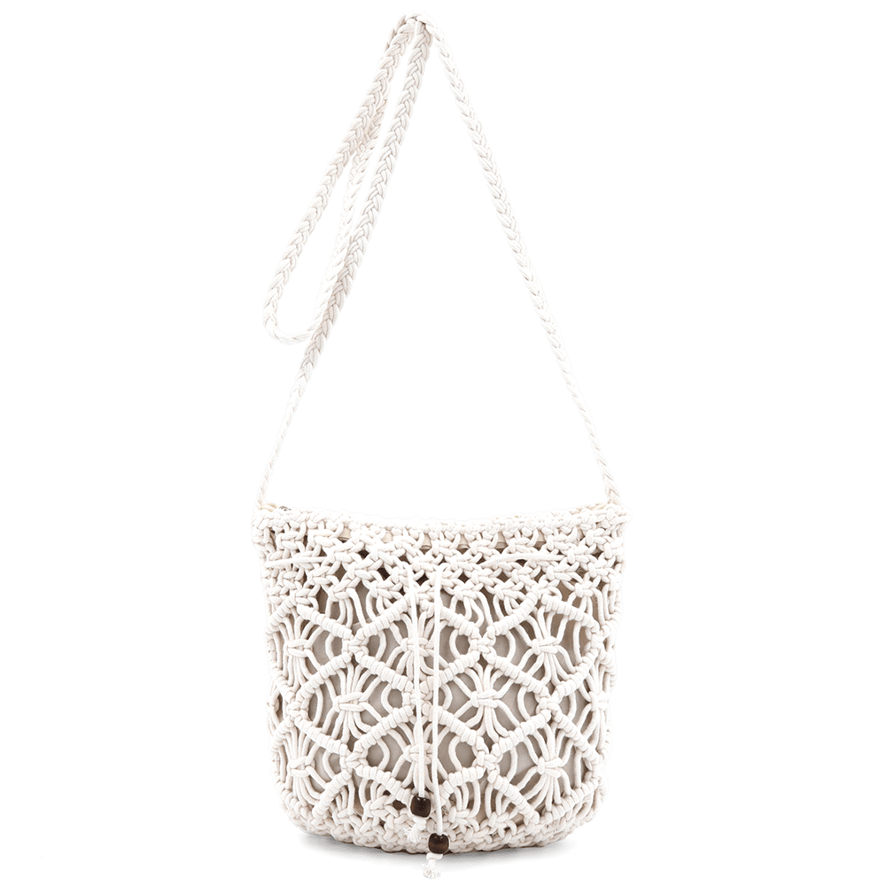 Női válltáska pamut makraméból - bézs