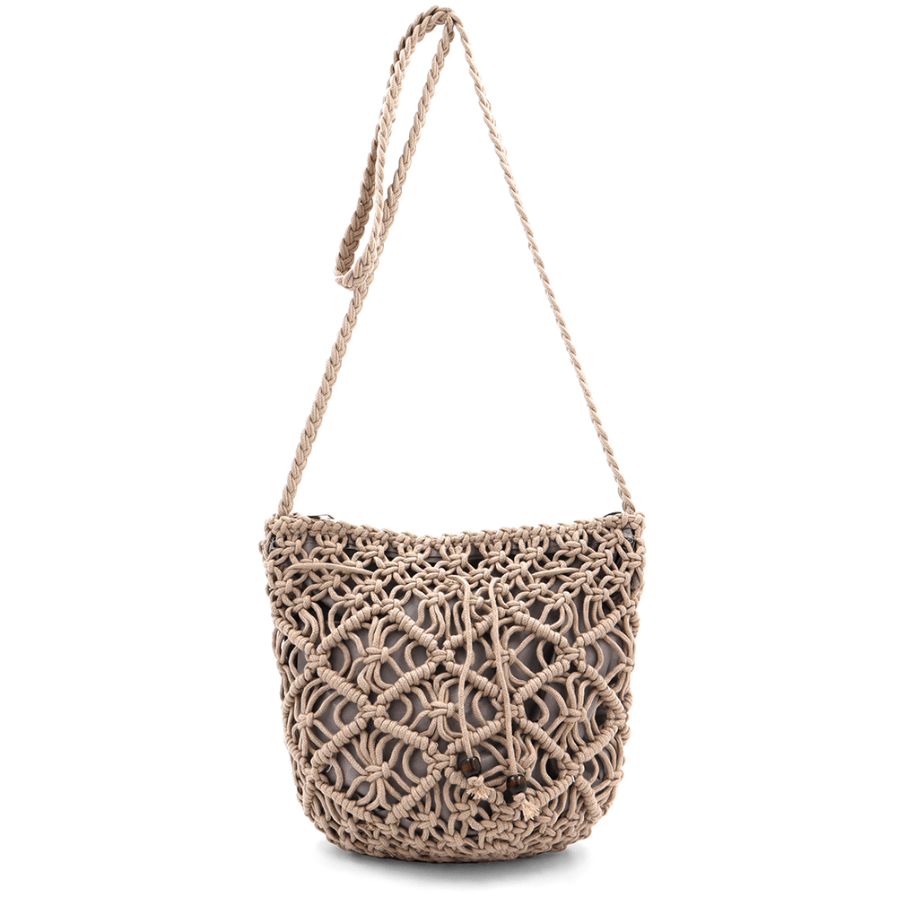 Női válltáska pamut makraméból - barna