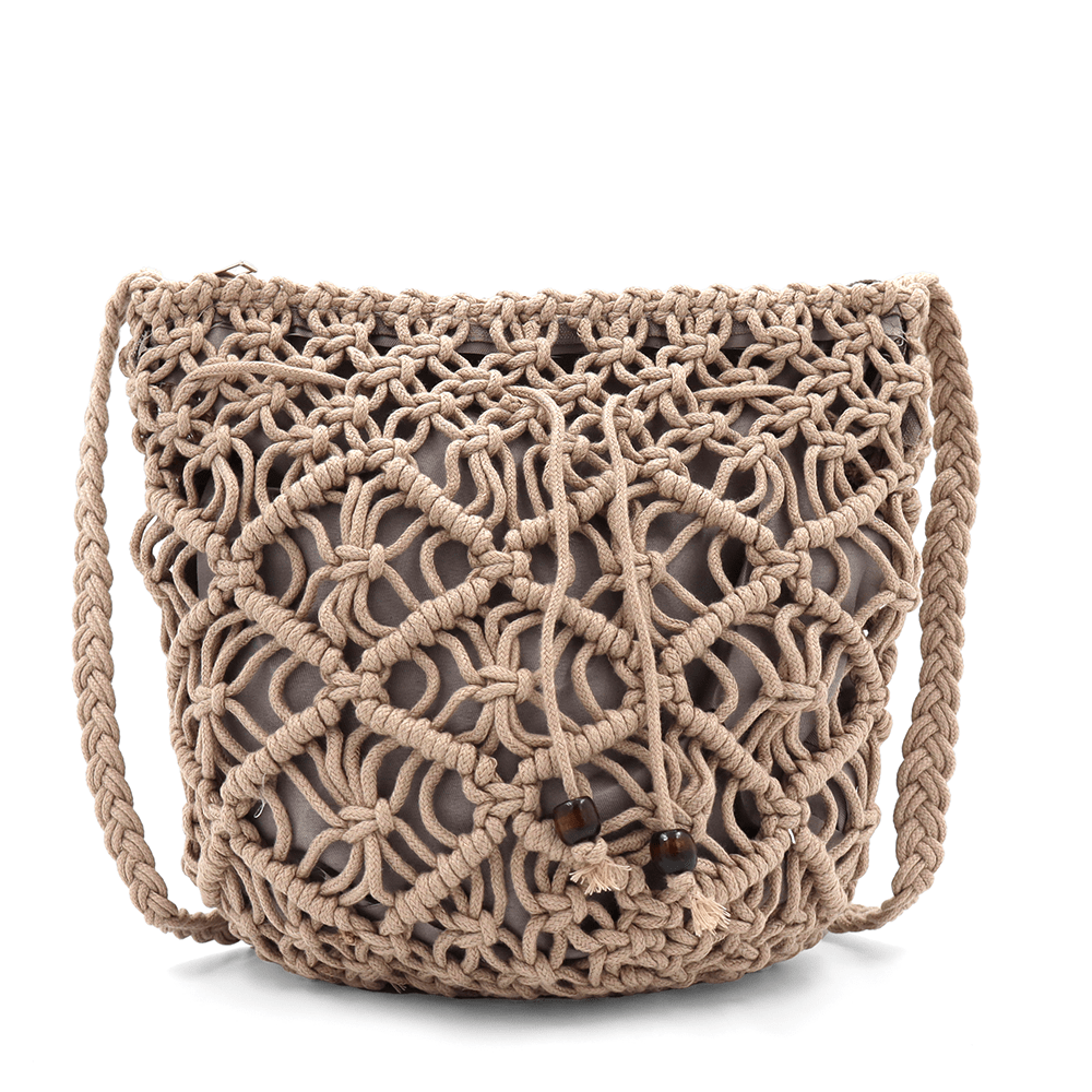 Női válltáska pamut makraméból - barna