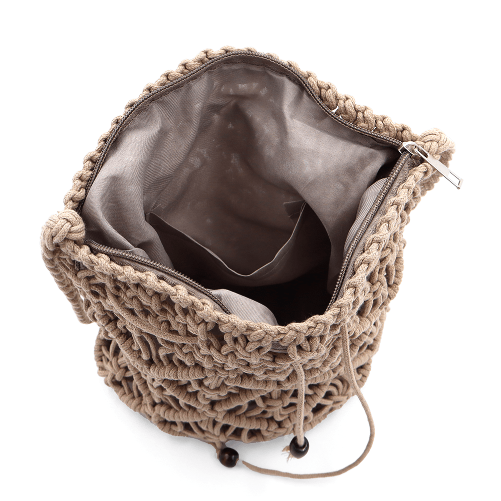 Női válltáska pamut makraméból - barna