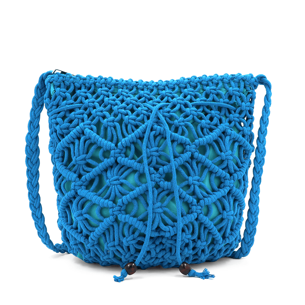 Női válltáska pamut makraméból - kék