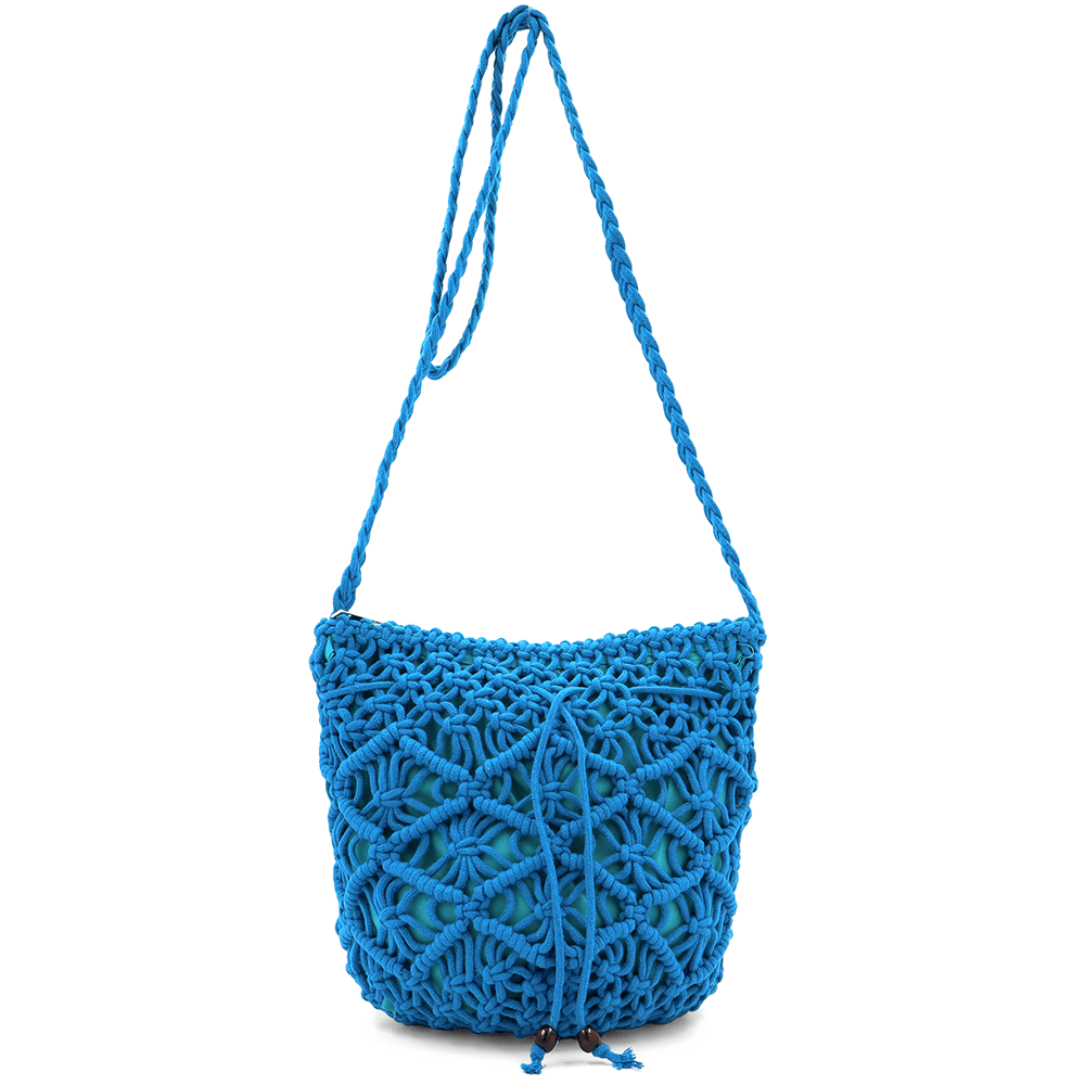 Női válltáska pamut makraméból - kék