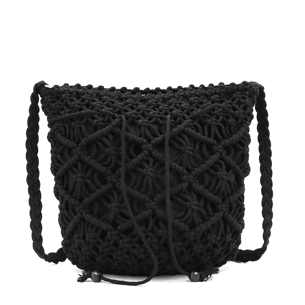 Női válltáska pamut makraméból - fekete