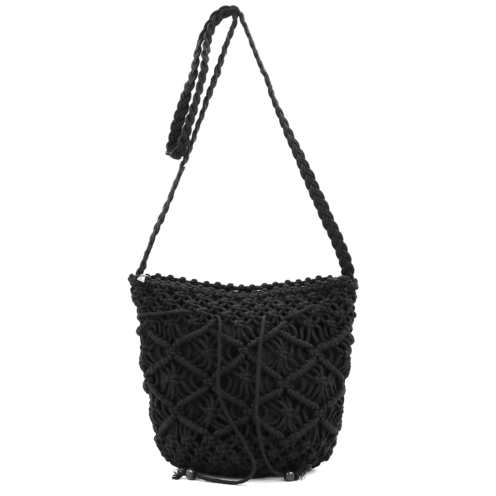 Női válltáska pamut makraméból - fekete