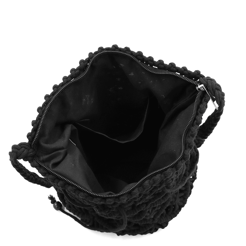 Női válltáska pamut makraméból - fekete