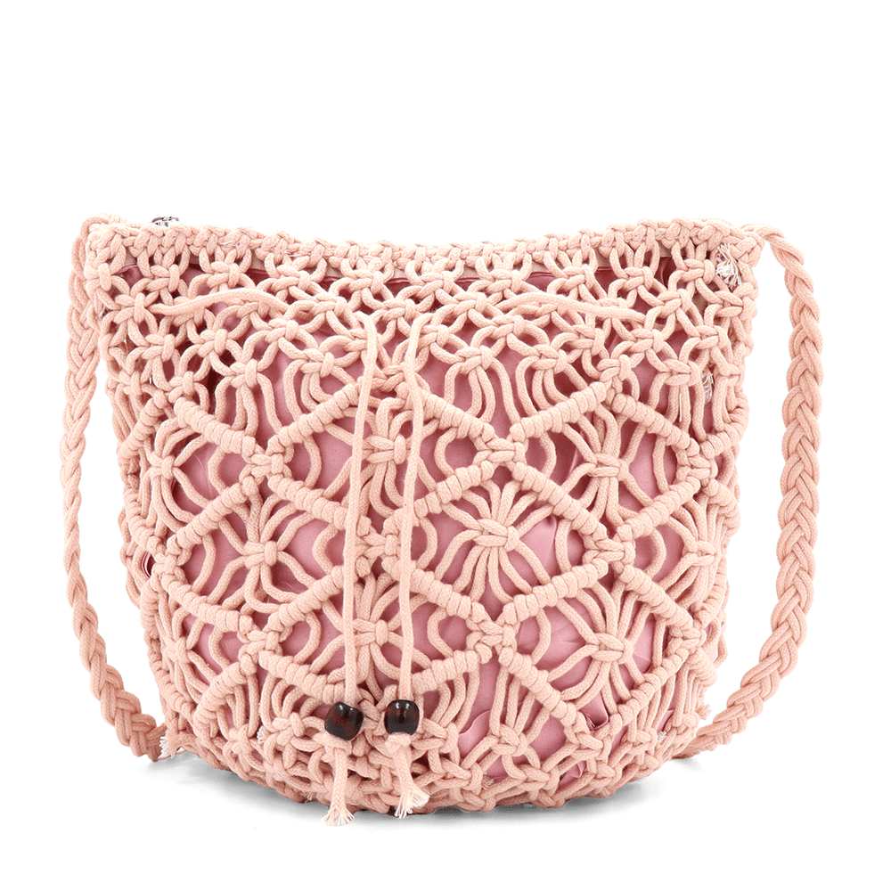 Női válltáska pamut makraméból - rózsaszín