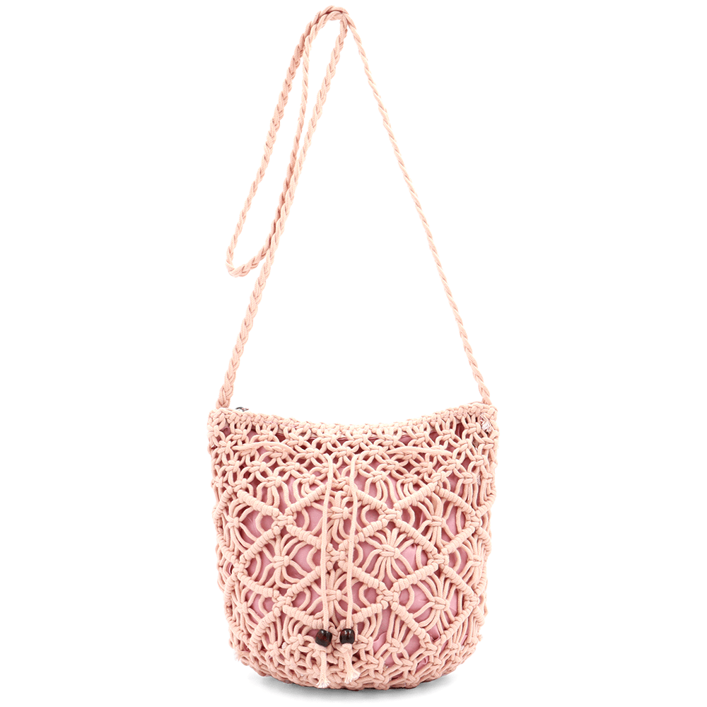 Női válltáska pamut makraméból - rózsaszín