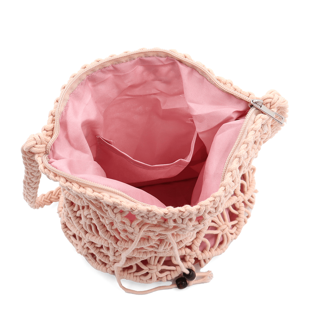 Női válltáska pamut makraméból - rózsaszín