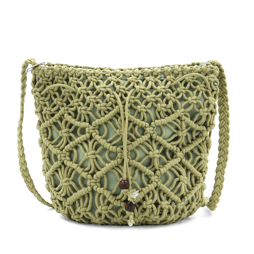 Női válltáska pamut makraméból - zöld