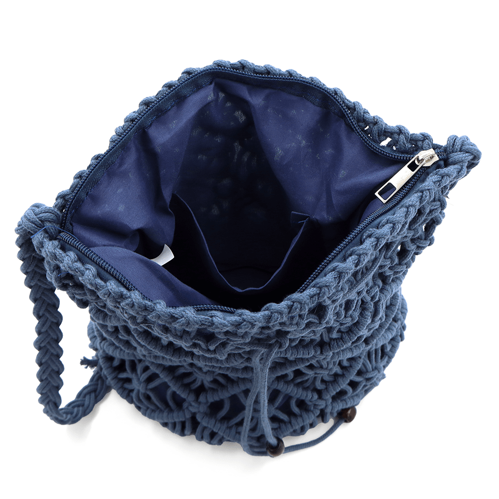 Női válltáska pamut makraméból - sötétkék