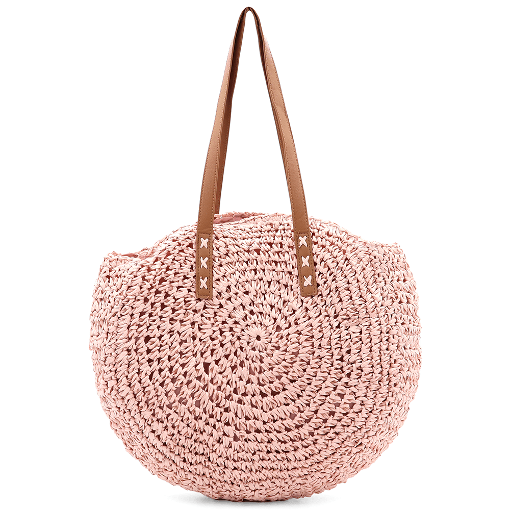 Nagy raffia táska Boho - rózsaszín hamu