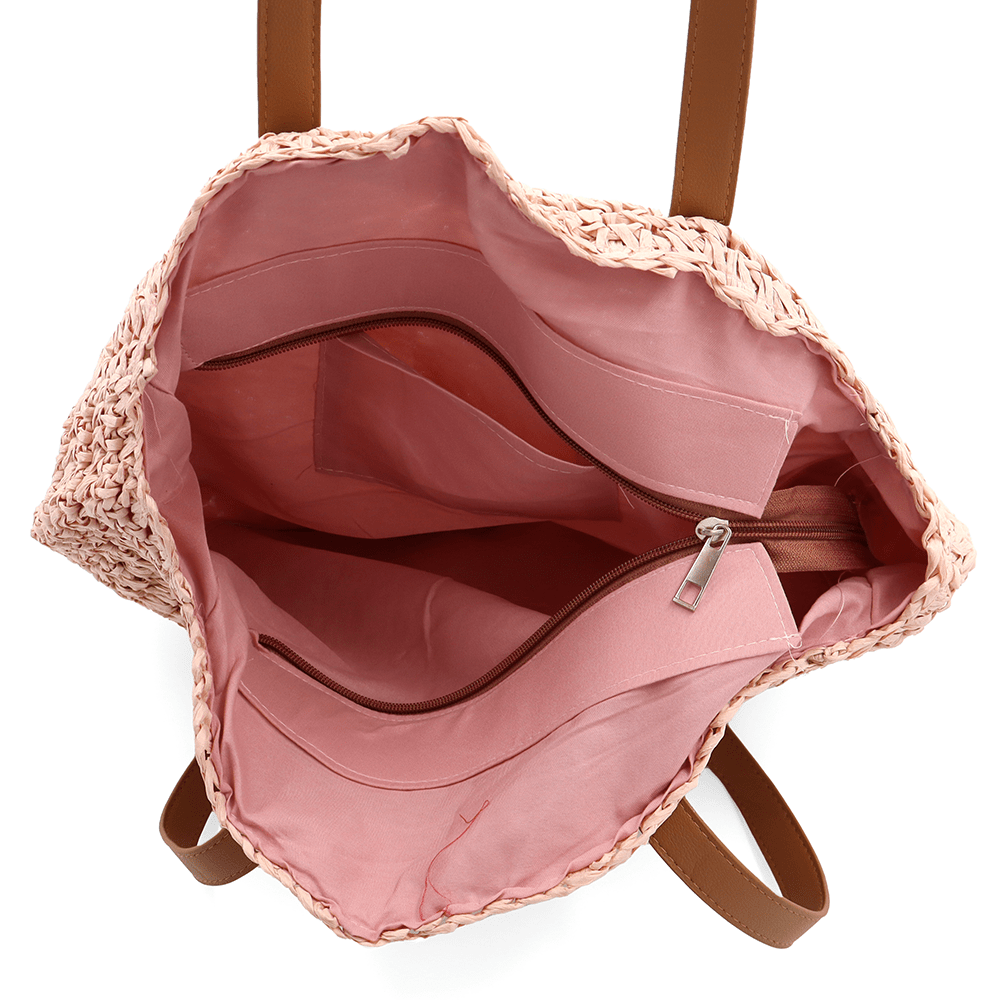 Nagy raffia táska Boho - rózsaszín hamu