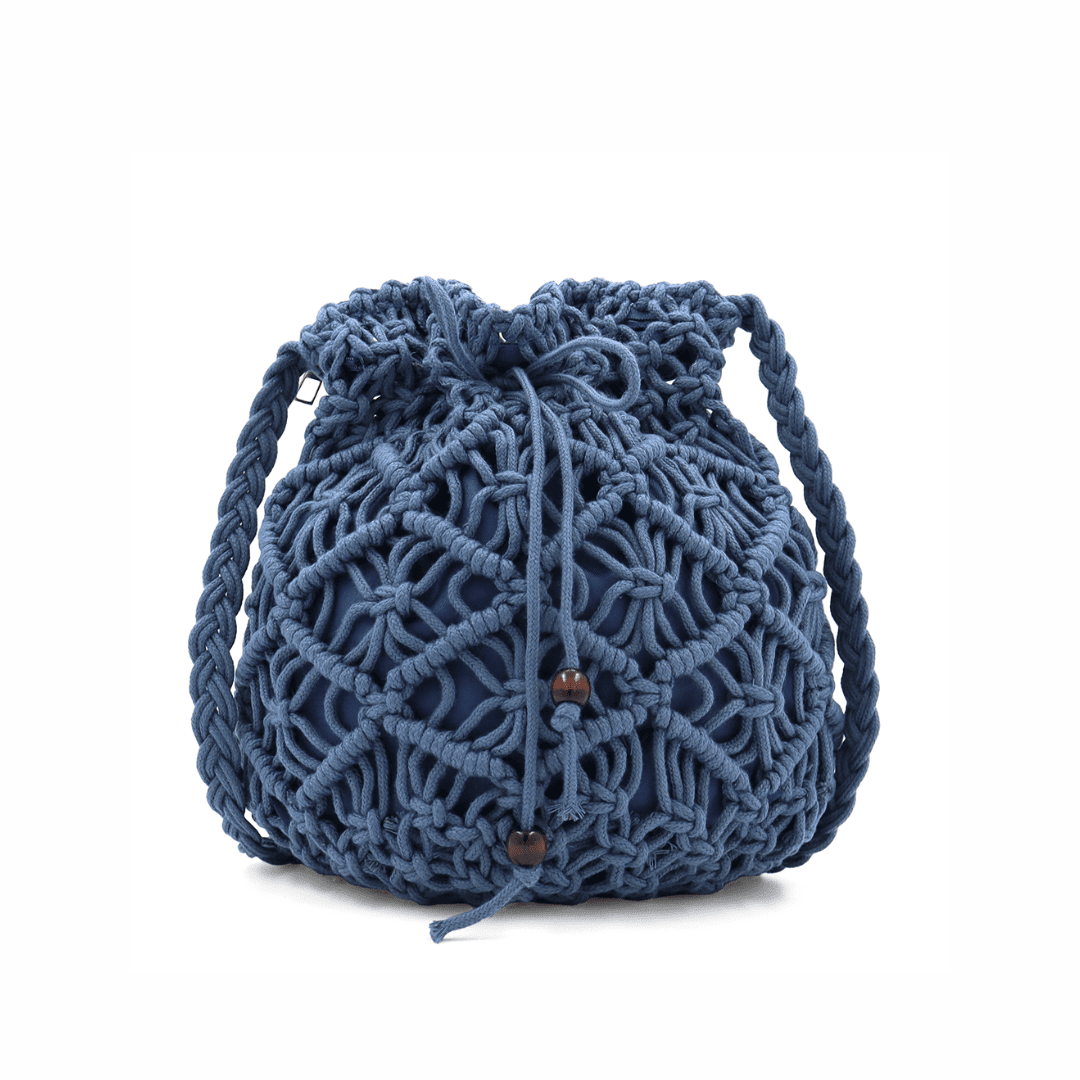 Női válltáska pamut makraméból - sötétkék