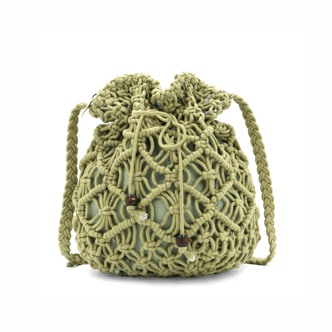 Női válltáska pamut makraméból - zöld